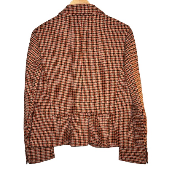 Talbots Houndtooth Brown Tan Red Plaid One Button 100% Wool Fall Jacket Blazer - Picture 4 of 14